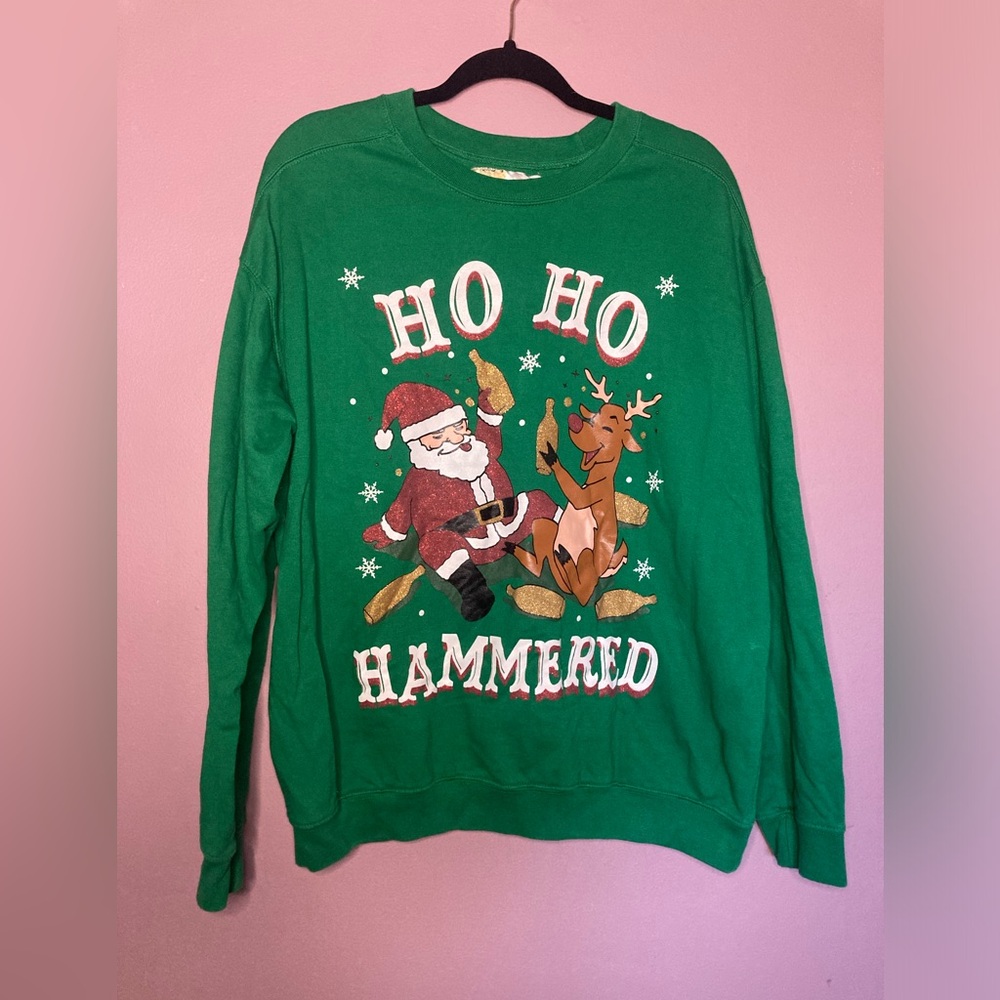 Spencer’s men’s large Christmas long sleeve, ho ho hammered funny reindeer/santa